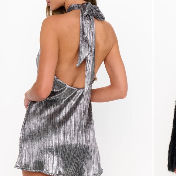 Show Me Your MuMu Jasmine Dress in Pleated Silver Small NWT NEW Club Party Mini - Picture 4 of 9